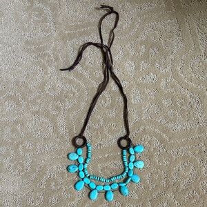 Turquoise Beaded Necklace with Brown Cord